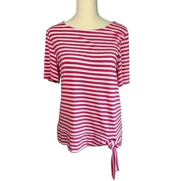 Talbots Tops - Talbots Striped Tie Front Short Sleeve Top Shirt Pink White Size Small